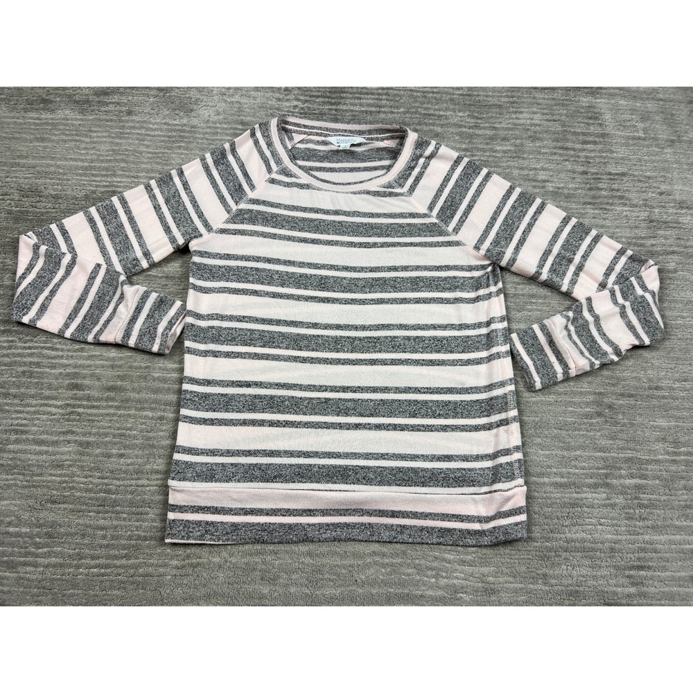 Market & Spruce Top Womens S Pink Grey Striped Pullover Raglan Long Sleeve Knit